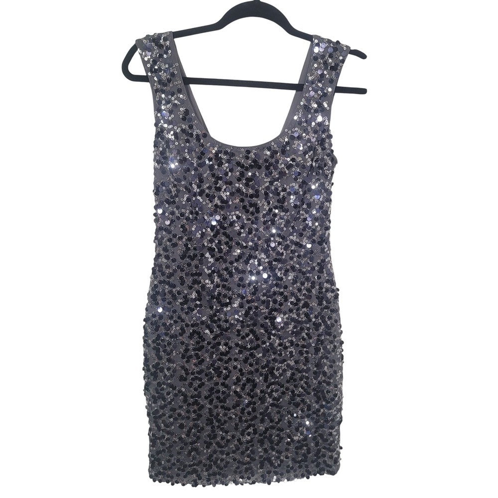 Guess Size 4 Sequin Mini Dress Silver Grey Bodycon GDUG4221 Party Cocktail